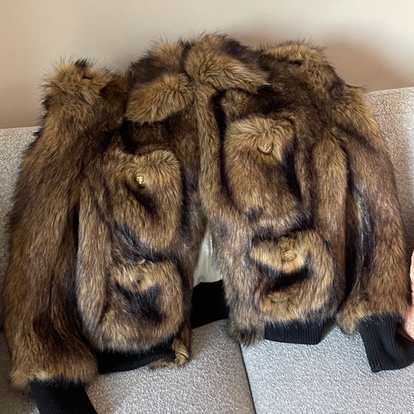 Balmain Faux Fur Jacket with Black Accents
